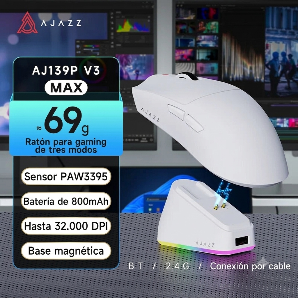 Mouse Gamer Inalámbrico AJAZZ AJ139 V2/V3 RGB